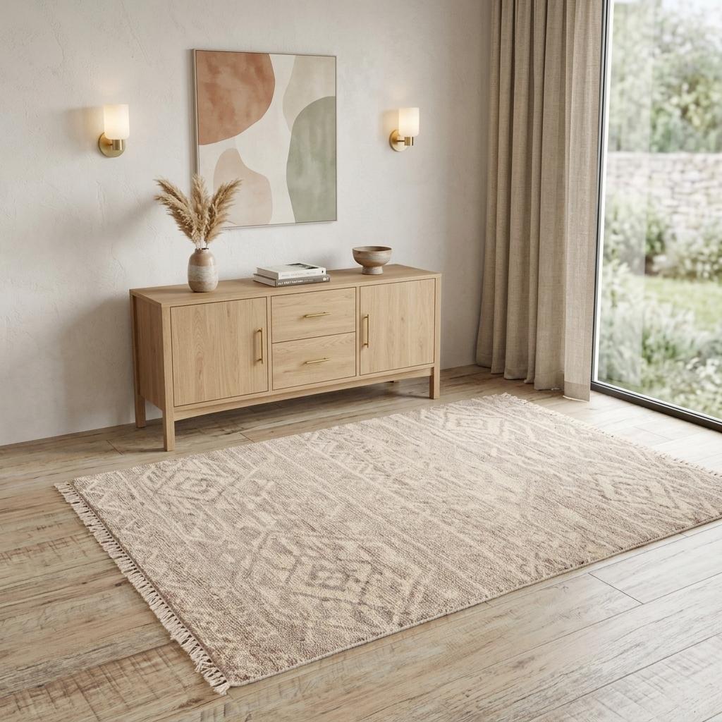 4 X 6 Tan Brown And Taupe Wool Southwestern Hand Knotted Area Rug