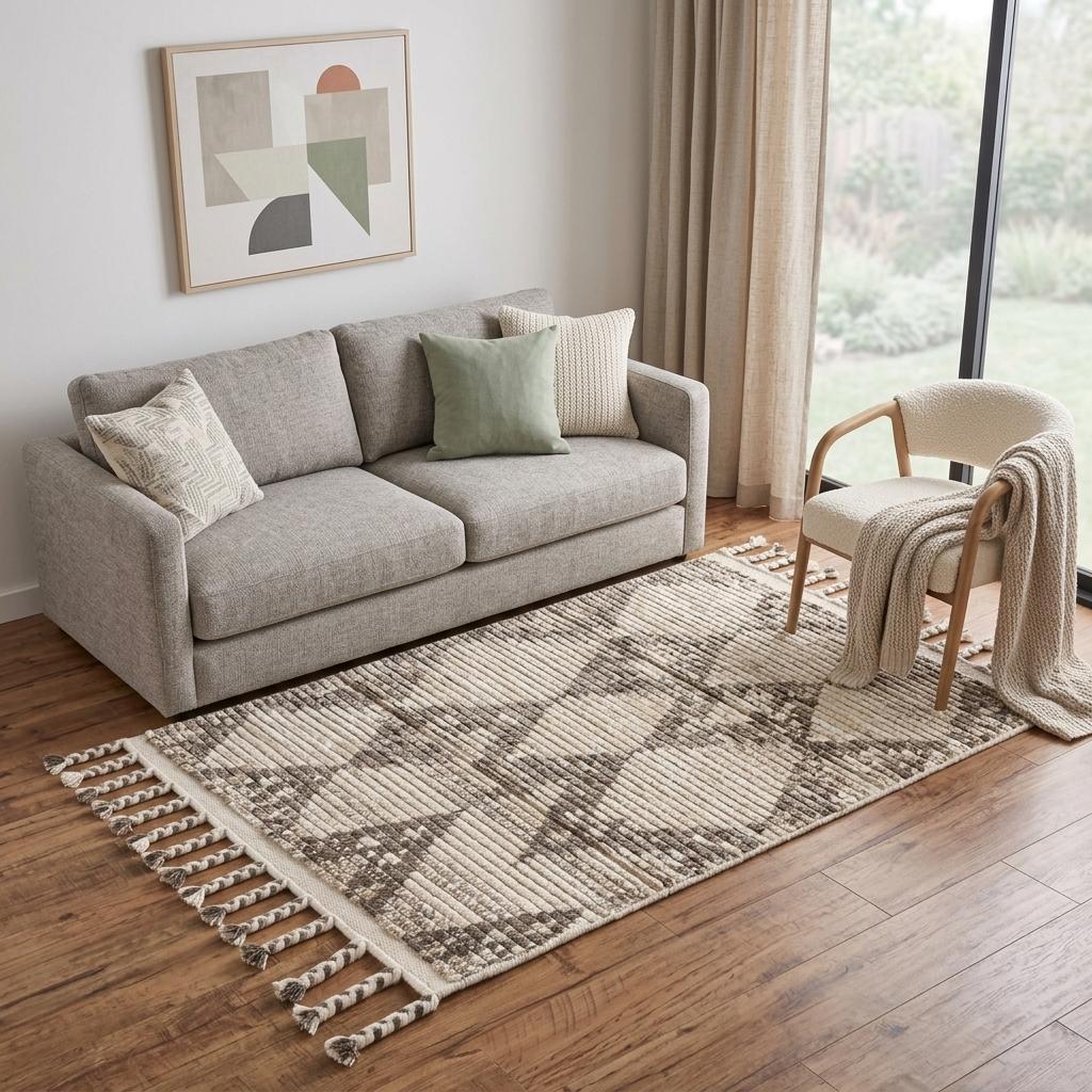 5 X 8 Ivory Gray And Taupe Wool Geometric Hand Knotted Area Rug