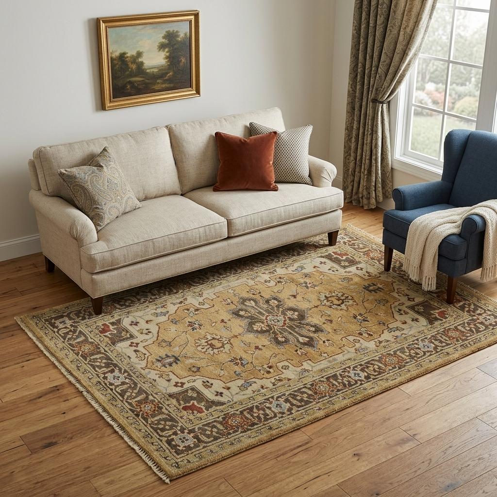 5 X 8 Tan Gold And Taupe Wool Oriental Hand Knotted Area Rug