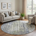 8 Green Blue And Gray Abstract Round Rug
