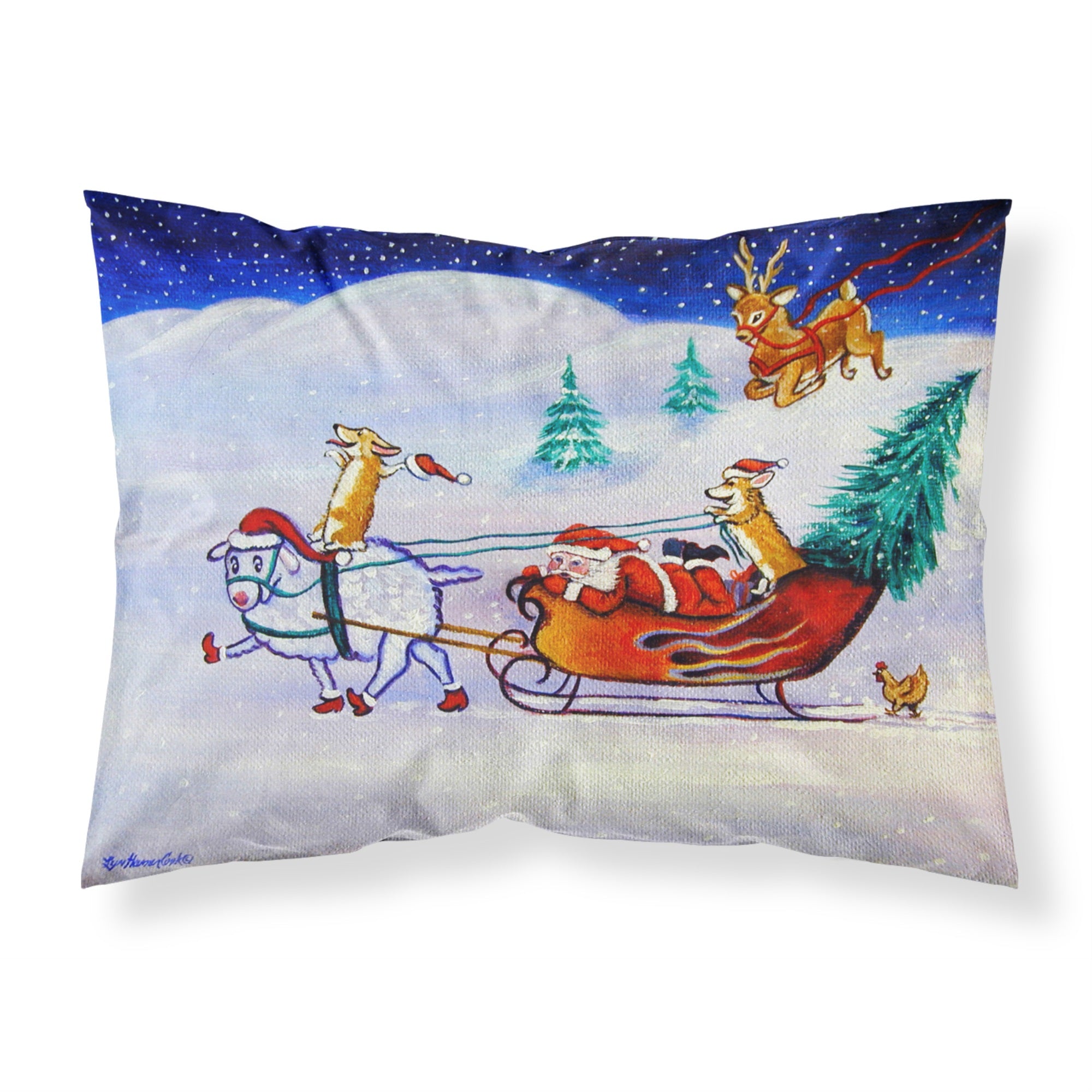 'Caroline'S Treasures Corgi Highhacked Santa Claus Sleigh Fabric Standard Pillowcase 7442Pillowcase, Multicolor'