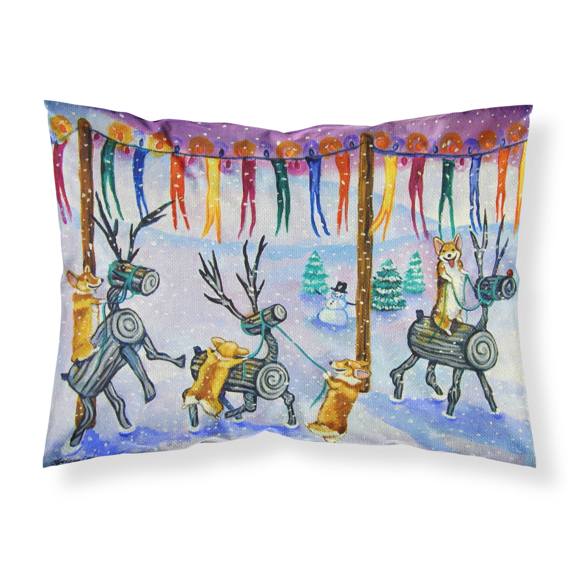 'Caroline'S Treasures Corgi Log Reindeer Race Christmas Fabric Standard Pillowcase 7443Pillowcase, Multicolor'