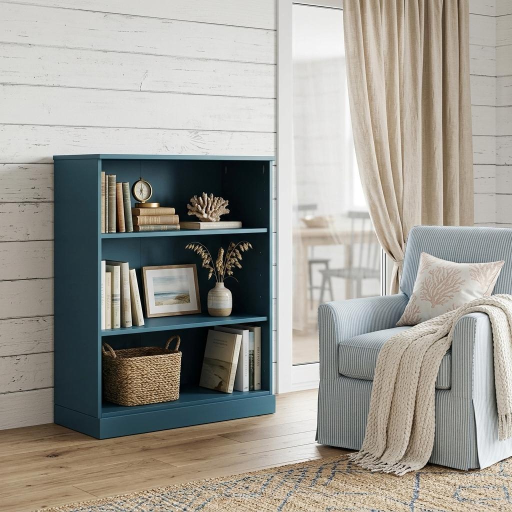 36 Teal Blue Solid Wood Adjustable Three Tier Library Bookcase