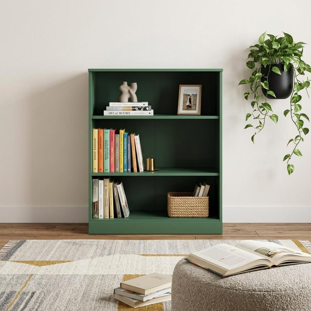 36 Green Solid Wood Adjustable Three Tier Library Bookcase