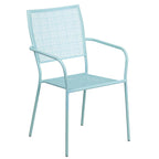 Commercial Grade 35.25 Round Sky Blue Indoor-Outdoor Steel Patio Table Set with 4 Square Back Chairs