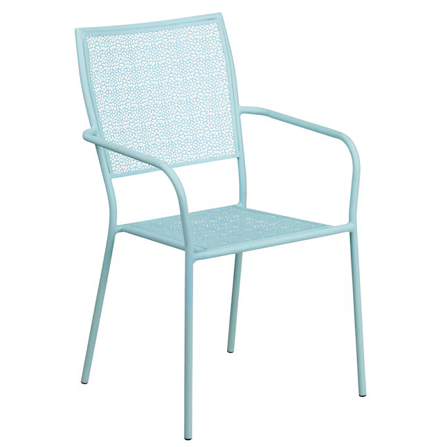 Commercial Grade 35.25 Round Sky Blue Indoor-Outdoor Steel Patio Table Set with 4 Square Back Chairs