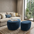 34 Inch Set of Two Blue Chenille Round Ottoman With Storage