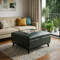 37 Inch Blue And Black Faux Leather Ottoman With Storage