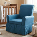30 Inch Blue and Natural Cotton and Solid Wood Swivel Nursery Glider Rocking Chair