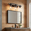 22 Inch Gray Wood Metal And Glass Three Light Bath Bar Vanity Light