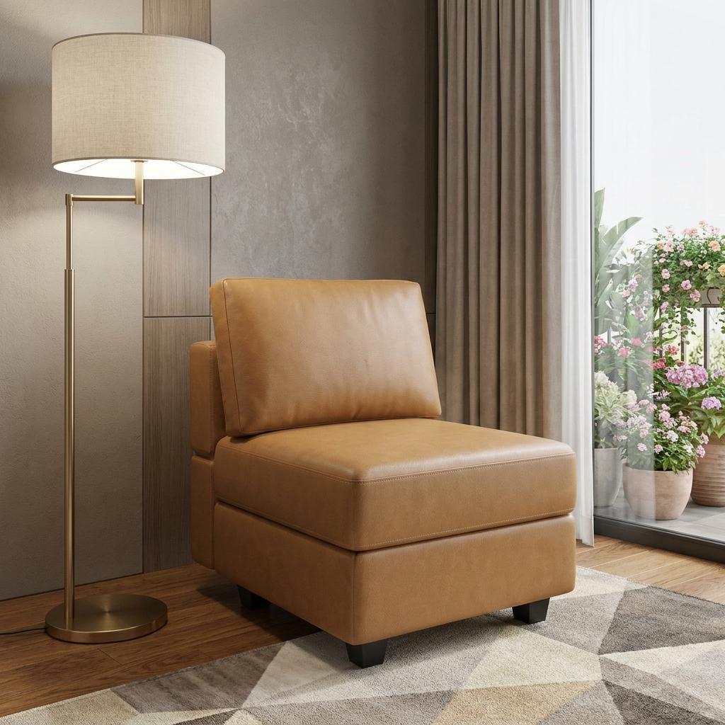 26 Inch Brown Faux Leather Lounge Chair With Storage