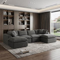 140 Inch Dark Gray Corduroy Modular Sofa With Ottoman And Toss Pillows