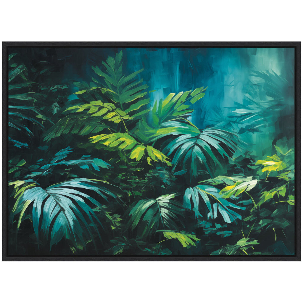 Sylvie Midnight Tropics Lush Landscape Framed Canvas by The Creative Bunch Studio