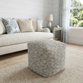 18 Inch Blue and Ivory Cotton Blend Striped Cube Pouf Ottoman