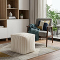 18 Inch Beige and Ivory Cotton Blend Striped Cube Pouf Ottoman