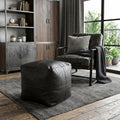 18 Inch Black Faux Leather Cube Pouf Ottoman