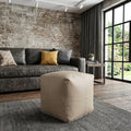 18 Inch Beige and Natural Faux Leather Cube Pouf Ottoman