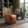 18 Inch Brown Faux Leather Cube Pouf Ottoman