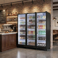 76 Inch X 66 Inch Clear and Black Metal Triple Door Can Beverage Refrigerator