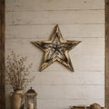 20 Inch X 20 Inch Natural And Brown Wood And Iron Star Hanging Dimensional Sculpture