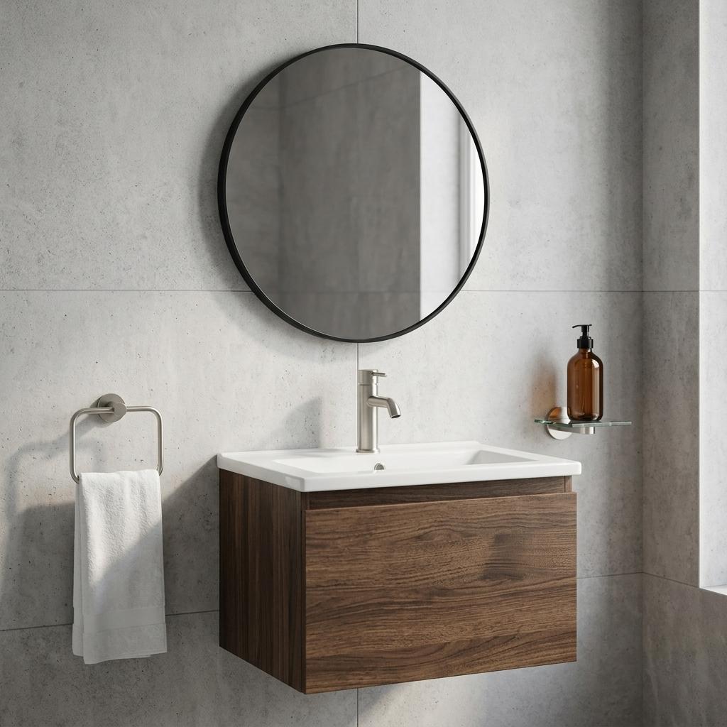 20 Inch Black Aluminum Round Framed Bathroom Vanity Mirror