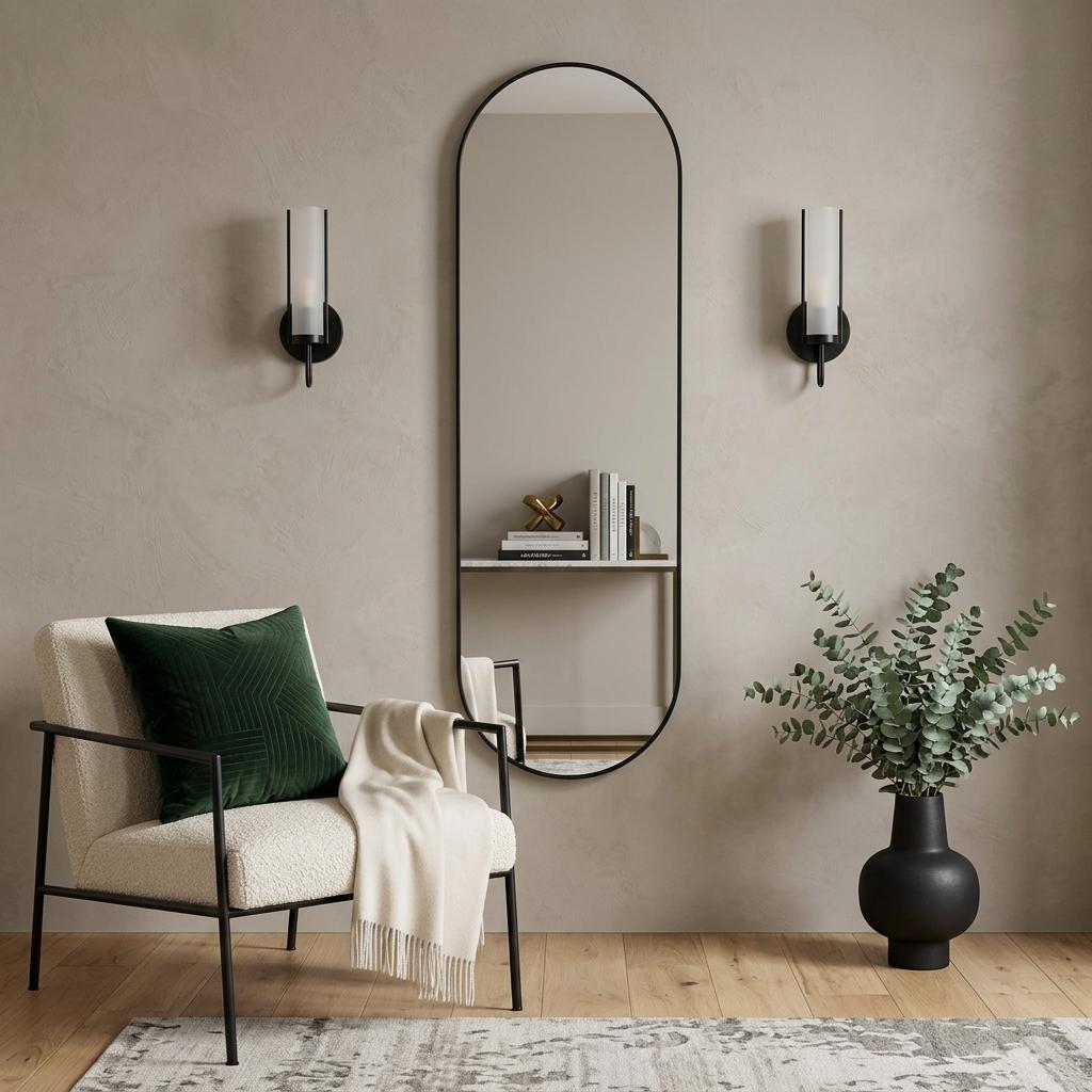 63 Inch Black Aluminum Oval Framed Full Length Hanging Mirror