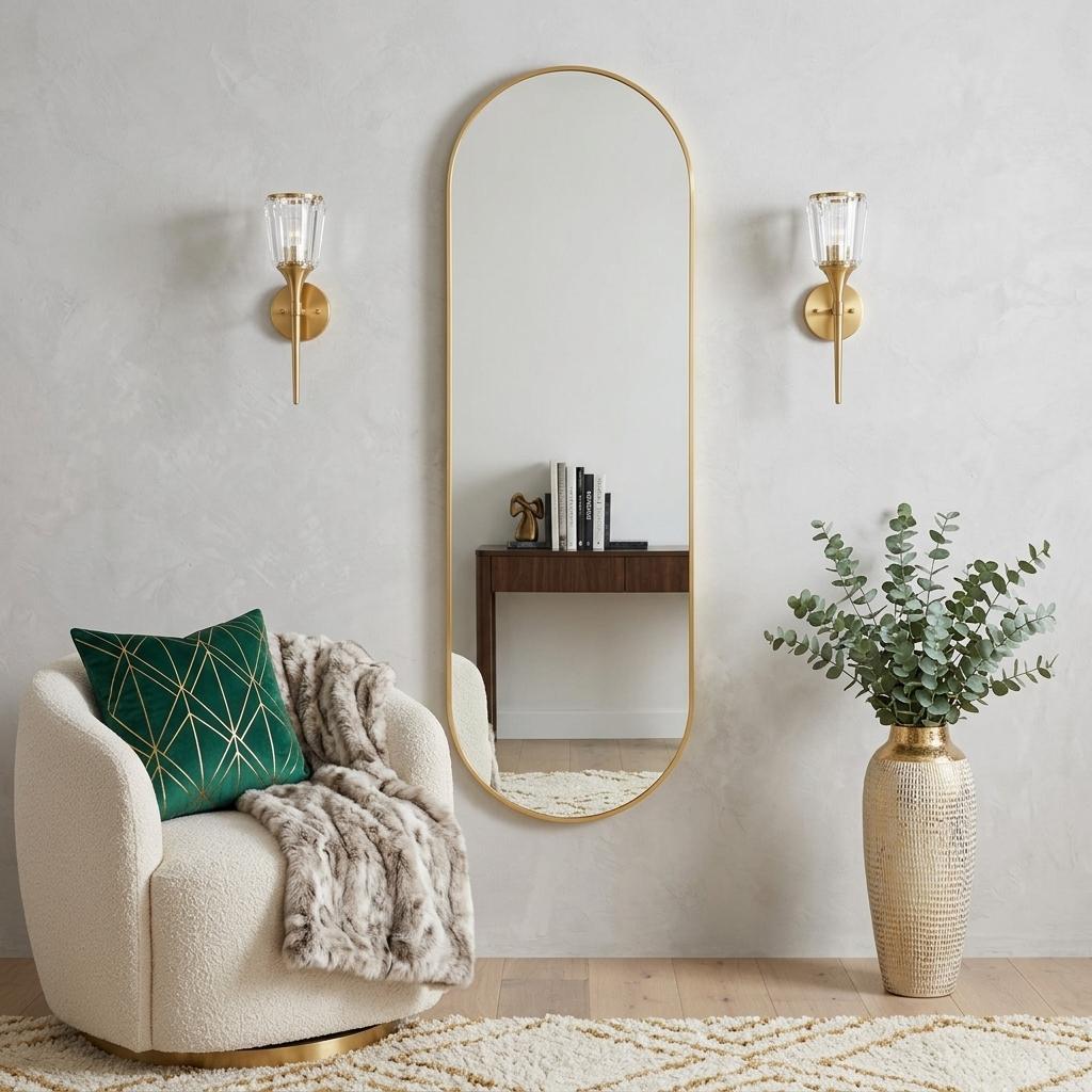 63 Inch Gold Aluminum Oval Framed Full Length Hanging Mirror