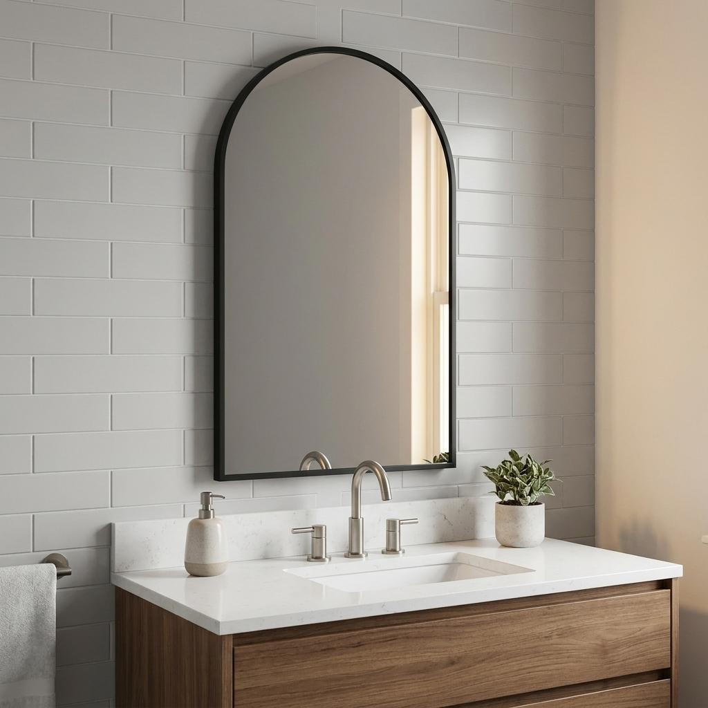 30 Inch Black Aluminum Arch Framed Bathroom Vanity Mirror