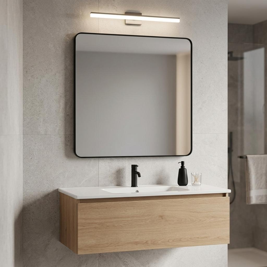30 Inch Black Aluminum Square Framed Bathroom Vanity Mirror