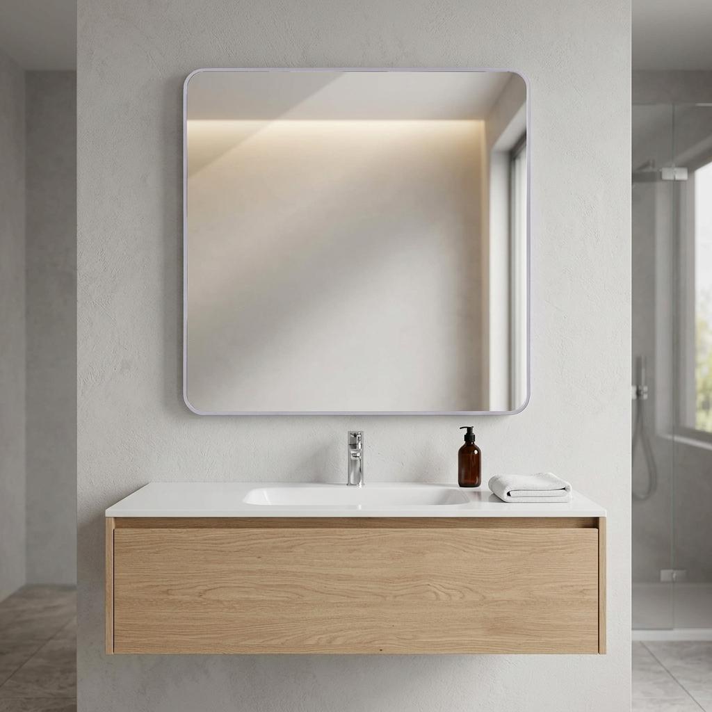 30 Inch Silver Aluminum Square Framed Bathroom Vanity Mirror