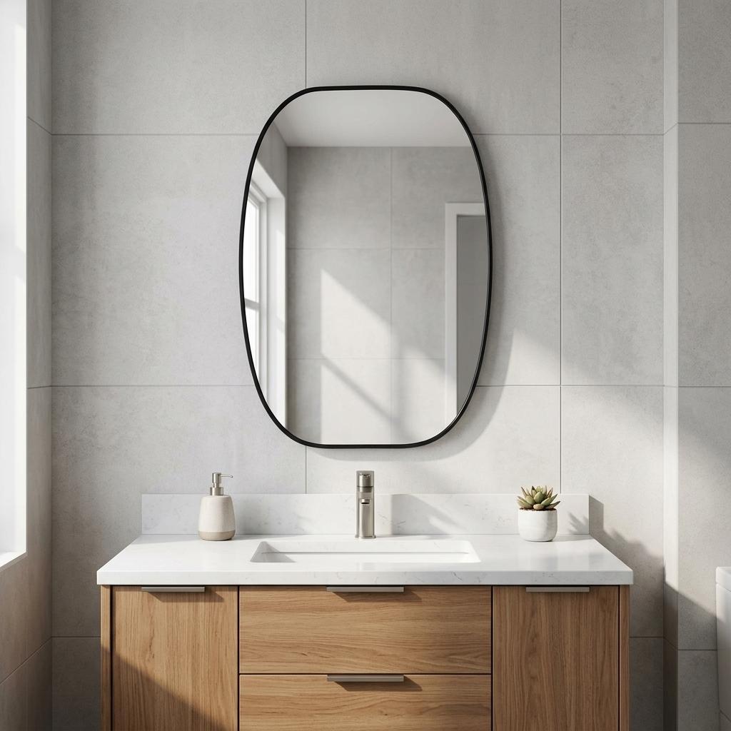 30 Inch Black Aluminum Oval Framed Bathroom Vanity Mirror