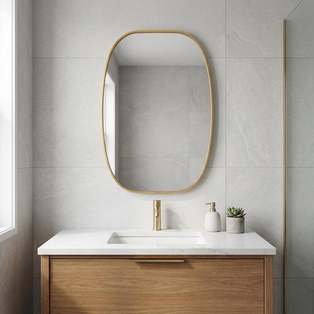 30 Inch Gold Aluminum Oval Framed Bathroom Vanity Mirror