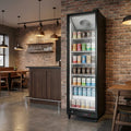 76 Inch X 22 Inch Clear and Black Stainless Steel Single Compartment Can Beverage Refrigerator