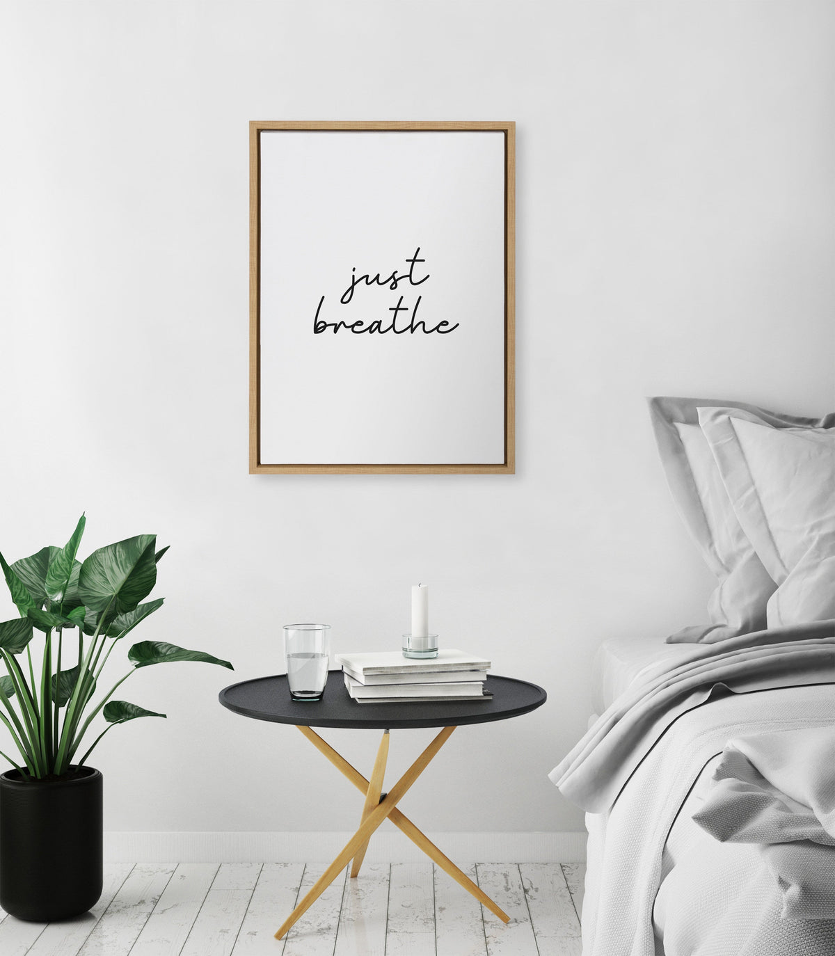 Sylvie Just Breathe BW Framed Canvas by The Creative Bunch Studio