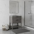 30 Inch Gray Wood Bathroom Vanity With White Cultured Marble Sink Two Drawers And Shelf