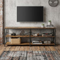 63 Inch Brown And Black Wood Open Shelving TV Stand