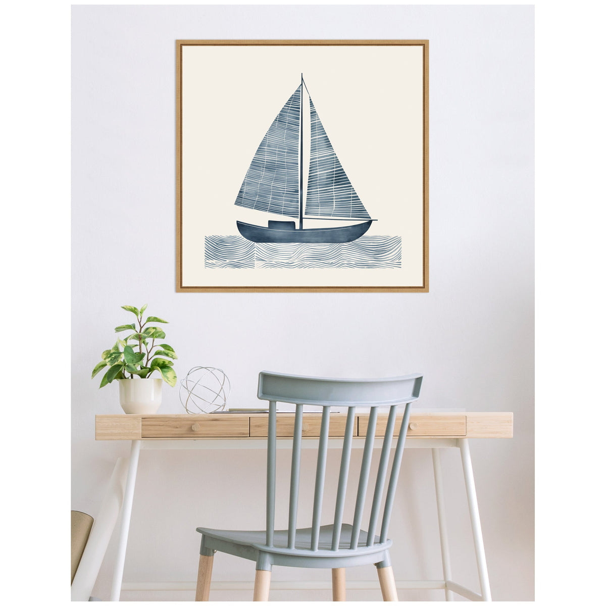Nautical Blue Sailboat SQ Expansion by The Creative Bunch Studio Framed Canvas Wall Art Print