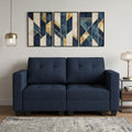 64 Inch Blue And Black Linen Blend Modular Loveseat With Storage and Toss Pillows