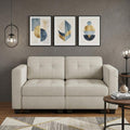 64 Inch Beige And Black Velvet Modular Loveseat With Storage