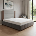 Brown And Gray Solid Wood And Tufted Velvet Upholstered Queen Bed Frame