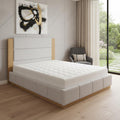 Natural And Off White Solid Wood And Tufted Boucle Upholstered Queen Bed Frame