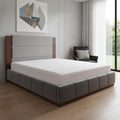 Brown And Gray Solid Wood And Tufted Velvet Upholstered King Bed Frame