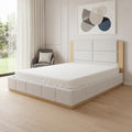 Natural And Off White Solid Wood And Tufted Boucle Upholstered King Bed Frame