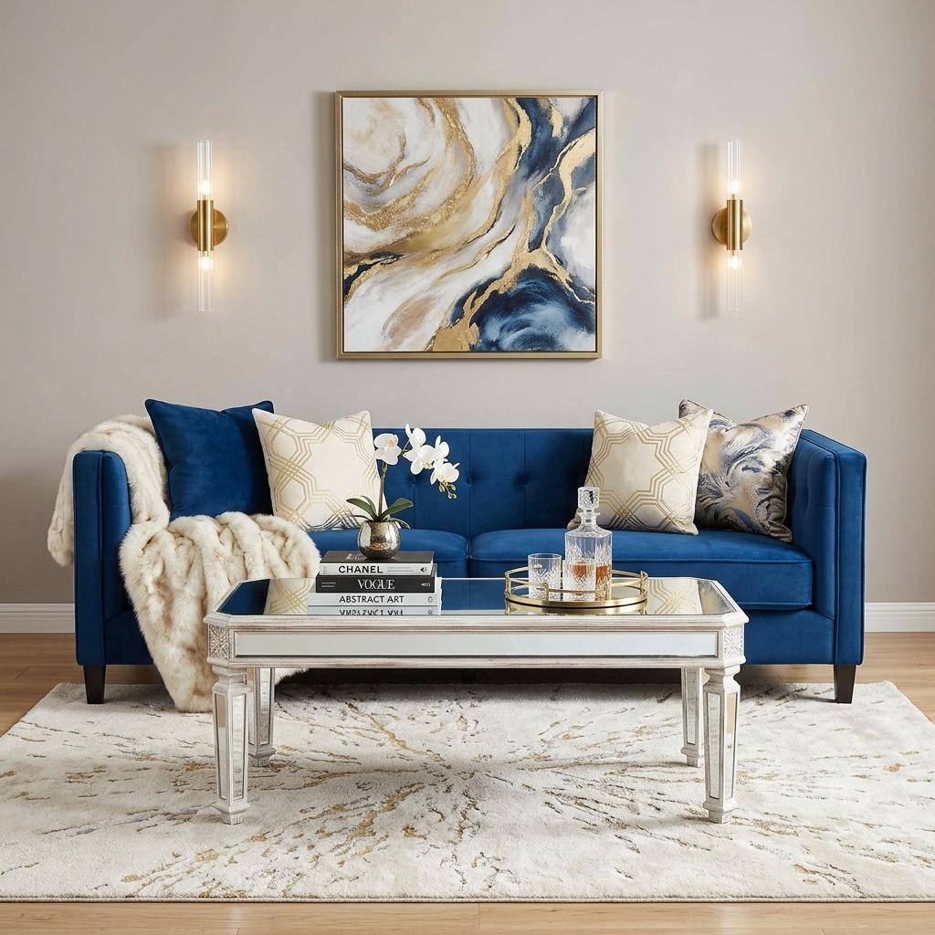 48 Inch Silver And White Mirrored Glass And Wood Coffee Table