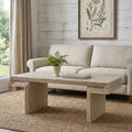 48 Inch Natural Wood And Solid Wood Distressed Frame Coffee Table