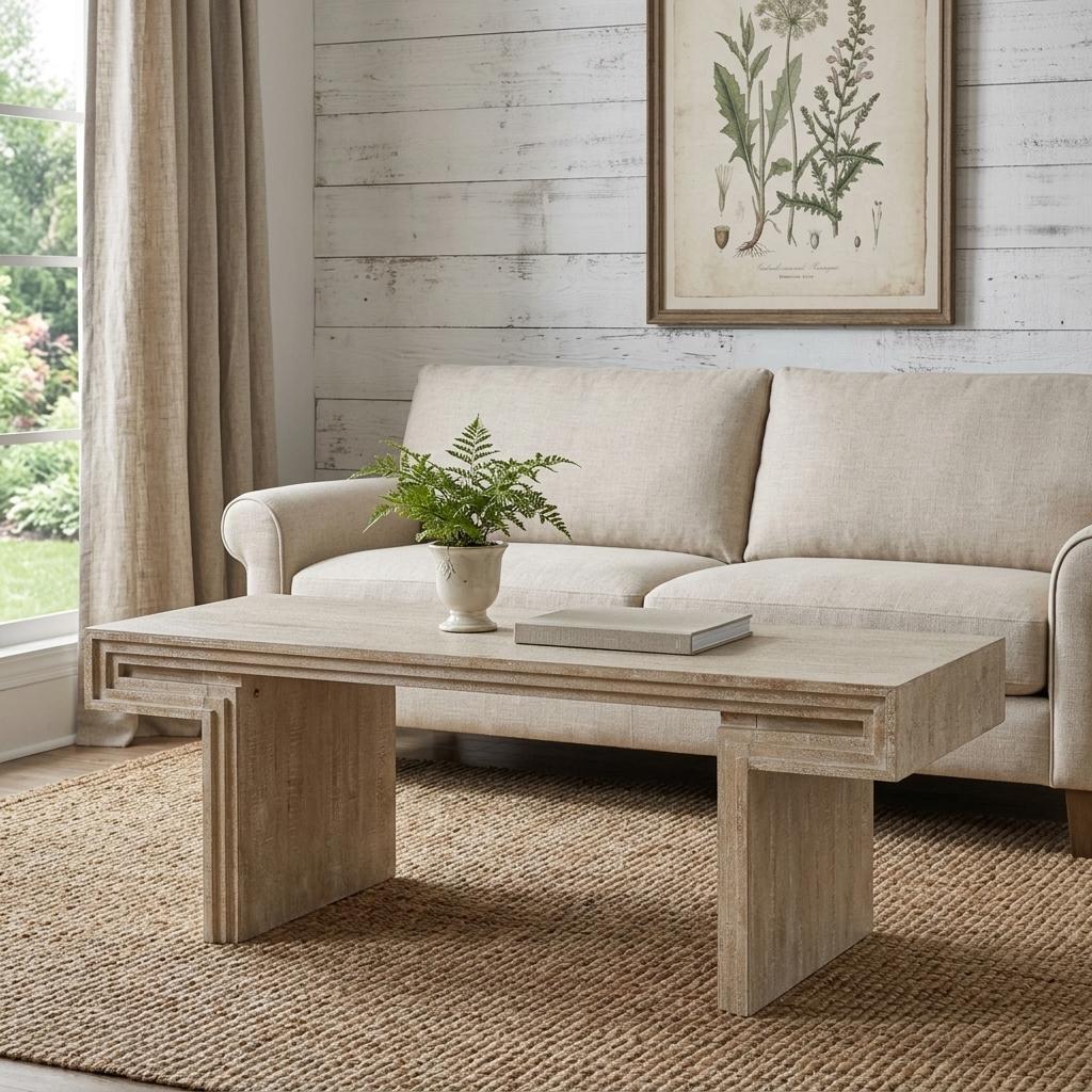 48 Inch Natural Wood And Solid Wood Distressed Frame Coffee Table