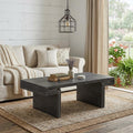 48 Inch Black Wood And Solid Wood Distressed Frame Coffee Table