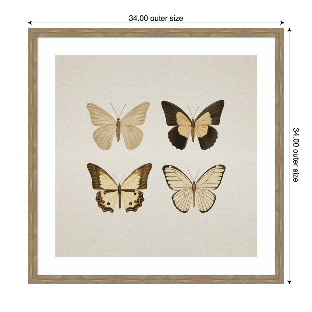 Framed Art Vintage Style Butterflies in Neutral Tones by The Creative Bunch Studio