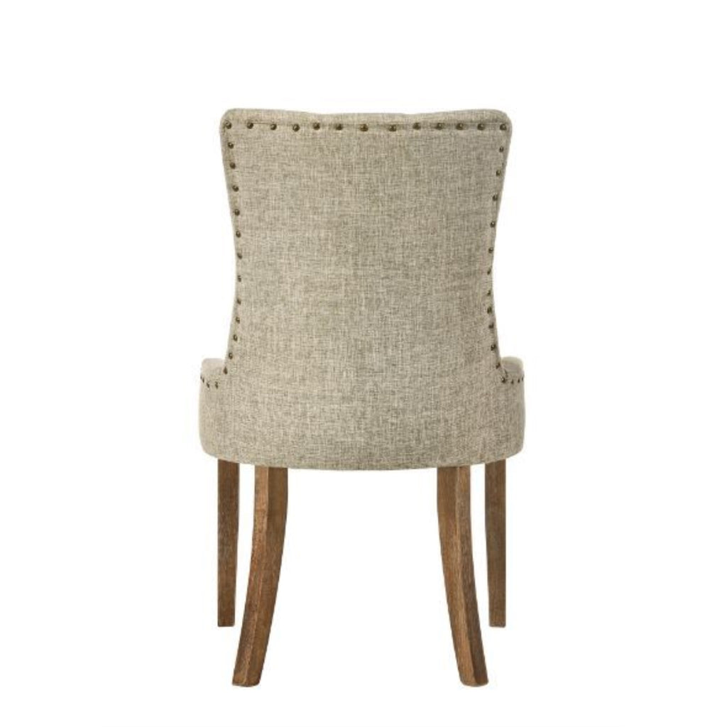 Acme Yotam Fabric Tufted Nail-Head Trim Side Chair in Beige and Salvaged Oak