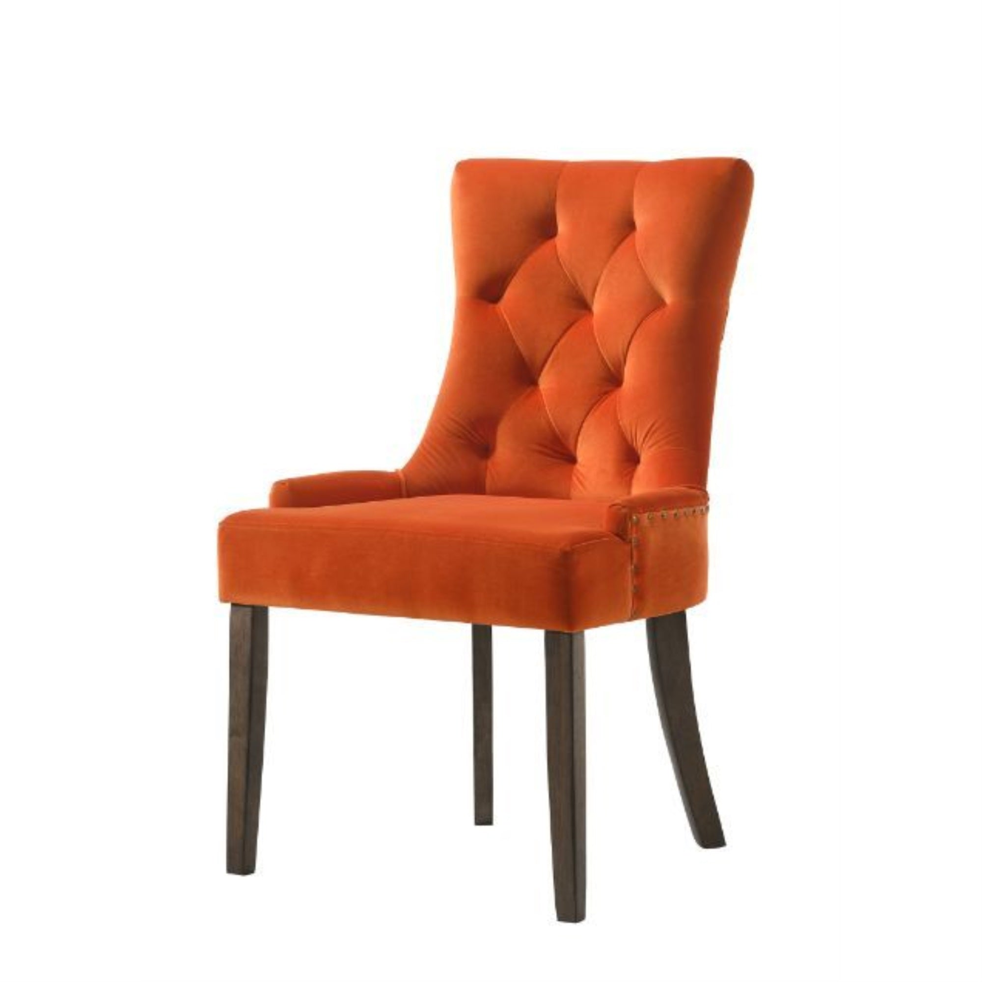 Side Chair, Orange Velvet & Espresso Finish